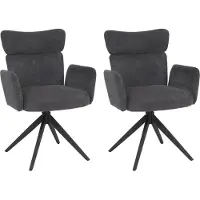 Mendler 2er-Set Esszimmerstuhl MCW-N11, Stuhl, drehbar Auto-Return Stoff Bouclé 350g/m² dunkelgrau, Beine dunkelgrau