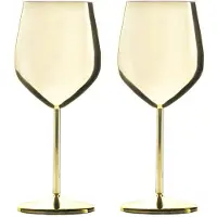Intirilife 2x Weingläser aus Edelstahl in Glänzend Gold - 21 x 9 cm - 400 ml - Bruchfeste Robuste Weinkelche Wein Glas unzerbrechlich Geschenkset Kelch