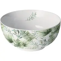 Ambiente Schale Porzellan 14x6,5cm mit Tropenblätter Muster - Schüssel Servierschale Salatschale Dessertschale Müslischale Obstschale Dekoschale Geschirr Grün