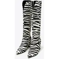 WITTCHEN Damenstiefel aus Leder mit Fellbesatz in Tiermuster, schwarz-weiß