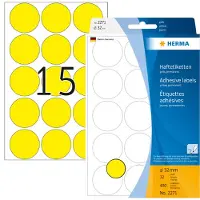 Herma Vielzwecketiketten/Farbpunkte Ø 32 mm rund gelb Papier matt Handbeschriftung 480 St., Gelb, Kreis, Zellulose, Papier, Deutschland, 32 mm, 32 mm