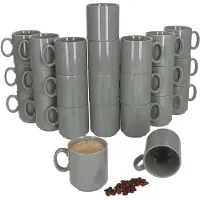 MamboCat 24er Set EVENT stapelbare Kaffeebecher GRAU Porzellan 250 ml