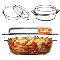 Hobby Hall Runde Backform aus Glas, 2,8 l, mit Deckel