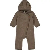 Müsli Wollfleece-Overall mit Klappfuß und Kapuze Ohren, braun, 68