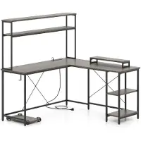 Helloshop26 Computer-Schreibtisch in L 145 x 145 x 147 cm mit LED-Leiste und 4
