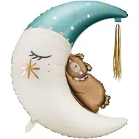 Party Deco Folienballon Teddybär auf dem Mond blau- Maxiballon 98 cm - leer