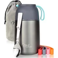 MILU Essensbehälter 450ml+ Löffel & Bürste Grau / Blau