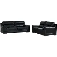 Vente-unique Couchgarnitur 3+2 - Büffelleder - Schwarz - MONIKA