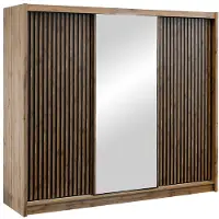 Vente-unique 3-türiger Schiebeschrank - Mit Spiegel - 250 cm breit - Natur und schwarz - CALOWI
