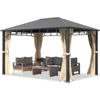 TOOLPORT Gartenpavillon 3x4 m Stahldach Hardtop, 4 Seitenteile in Champagner, Pfosten 9x9 cm