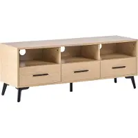 Beliani TV-Möbel Holzoptik Hellbraun MDF-Platte 120 cm Lang mit Füßen 3 Schubladen 3 Regale Modern Stehend TV-Lowboard Fernsehtisch