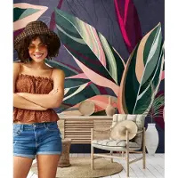 Profhome 382721-GU Fototapete Floral Matt Lila Grün Pink Beige 3,71 m x 2,8 m 0,53 m x 20,10 m 10,39 m2 Lila