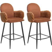 Beliani Barstuhl 2er Set Braun Stoff mit Armlehnen aus Samt Gepolstert Rundes Design Eleganter Moderner Stil Barhocker für Theke Esszimmer Küche