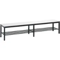 C+P Umkleidebank Basic Plus, für Feuchträume, ohne Rückenlehne, 6-Fußgestell schwarzgrau RAL 7021, mit Schuhrost, B 1960 mm, Dekor weiß