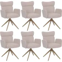 Mendler 6er-Set Esszimmerstuhl MCW-N11, Stuhl, drehbar Auto-Return Stoff Bouclé 350g/m² beige, Beine Holz-Optik