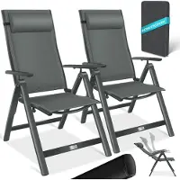 Kesser Gartenstuhl Hochlehner mit Armlehnen Aluminium Klappstuhl inkl. Kopfkissen Campingstuhl 7-Fach Verstellbar Rückenlehne Atmungsaktiv & Wetterfest Klappbar & Anti-Rutsch