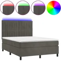 Syfax Boxspringbett mit Matratze & LED Dunkelgrau 140x200 cm Samt
