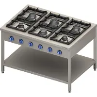 Stalgast Edelstahl Gasherd Serie 900 - 6-Brenner (3,5+3x5+2x7), 32,5 kW, G20, 1300 x 900 x 850 mm (BxTxH)