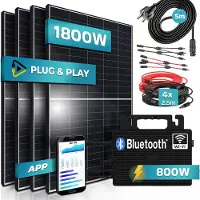 SUNNIVA 1800W Balkonkraftwerk 800W komplett Steckdose - Astro Energy 800W Wechselrichter - PV Solaranlage Komplettset - 4x 450W (1800W) Solarmodule - inkl. 5m Kabel - Bluetooth, WIFI