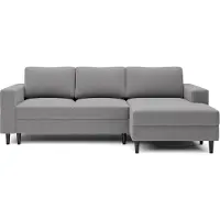 Selsey Nalika – Ecksofa mit Schlaffunktion, Bettkasten, Samt wasserabweisend, Ottomane rechts, Grau
