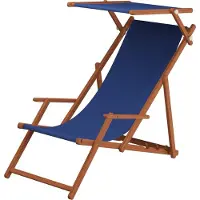 Erst-Holz Liegestuhl blau Buche dunkel Gartenliege Strandstuhl Sonnendach Kissen klappbar 10-307 S KH