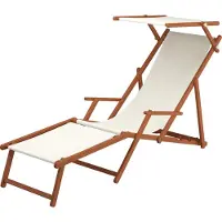 Erst-Holz Sonnenliege weiß Liegestuhl Fußteil Sonnendach Gartenliege Holz Deckchair Gartenmöbel 10-30 FS