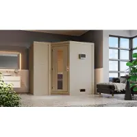 Karibu Sauna Innensauna Sahib 2 Eckeinstieg ohne Zubehör 236x184x208 cm ohne Dachkranz mit Energiespartür