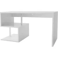 Dmora Schreibtisch Dmorisc, Linearer Schreibtisch mit PC-Halterung, Mehrzweck-Bürotisch, platzsparender Multipositions-Schreibtisch, 100 % Italy, cm 140x60h78, glänzend weiß