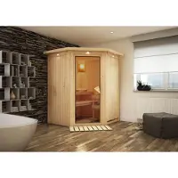 Karibu Sauna Innensauna Nanja Eckeinstieg Ofen 3,6 kWOfen externe Strg. easy 151x151x198 cm ohne Dachkranz mit Bronzierter Tür