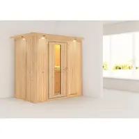 Karibu Sauna Innensauna Variado Fronteinstieg ohne Zubehör 210x132x202 cm mit Dachkranz mit Energiespartür