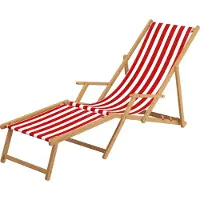 Erst-Holz Gartenliege rot-weiß Sonnenliege Relaxliege Fußteil Kissen Buche natur klappbar 10-314 N F KH
