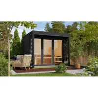 Karibu Saunahaus Außensauna Gartensauna ARES 3 anthrazit lackiert ohne Zubehör 38mm Wände 277x276x232 cm Metallfarbe: anthrazit