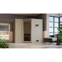 Karibu Sauna Innensauna Sahib 2 Eckeinstieg Ofen 9 kW integr. Strg 236x184x208 cm ohne Dachkranz mit Graphittür