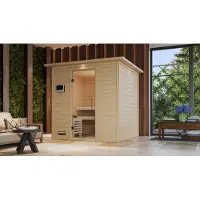 Karibu Sauna Innensauna Mojave Fronteinstieg Ofen 9 KW externe Strg easy 224x210x206 cm mit Dachkranz mit Klarglastür