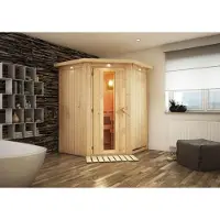 Karibu Sauna Innensauna Nanja Eckeinstieg ohne Zubehör 165x165x202 cm mit Dachkranz mit Energiespartür