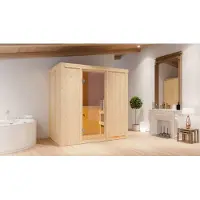 Karibu Sauna Innensauna Variado Fronteinstieg Ofen 9 kW integr. Strg 196x118x198 cm ohne Dachkranz mit Klarglastür