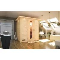 Karibu Sauna Innensauna Mojave Fronteinstieg Ofen 9 kWexterne Strg easy 196x195x200 cm ohne Dachkranz mit Energiespartür