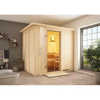 Karibu Sauna Innensauna Daria Fronteinstieg ohne Zubehör 210x184x202 cm mit Dachkranz mit Klarglastür