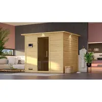 Karibu Sauna Innensauna Sonara Fronteinstieg ohne Zubehör 259x210x206 cm mit Dachkranz mit Graphittür