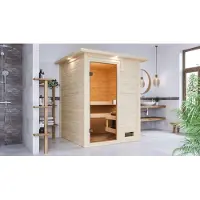 Karibu Sauna Innensauna Sandra Fronteinstieg ohne Zubehör 173x159x191 cm mit Dachkranz