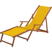 Erst-Holz Liegestuhl gelb Fußablage u Kissen Deckchair klappbar Sonnenliege Holz Gartenliege 10-302 F KD