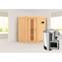 Karibu Sauna Innensauna Tonja Eckeinstieg Ofen 3,6 kWOfen externe Strg. easy 170x151x198 cm ohne Dachkranz mit Energiespartür