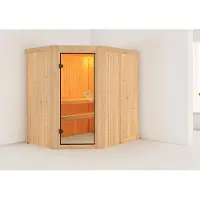 Karibu Sauna Innensauna Carin Eckeinstieg ohne Zubehör 196x151x198 cm ohne Dachkranz mit Bronzierte Tür