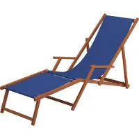 Erst-Holz Liegestuhl blau Fußablage Tisch Kissen Deckchair Sonnenliege Gartenliege Holz 10-307 F T KD