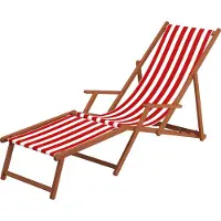 Erst-Holz Liegestuhl rot-weiß Gartenliege Sonnenliege Deckchair Buche Fußteil Kissen klappbar 10-314FKD