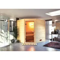 Karibu Sauna Innensauna Elea Eckeinstieg Ofen 9 KW externe Strg easy 196x169x187 cm ohne Dachkranz