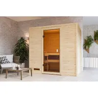Karibu Sauna Innensauna Selena Fronteinstieg Ofen 3,6 kW intgr. Strg 195x145x187 cm ohne Dachkranz