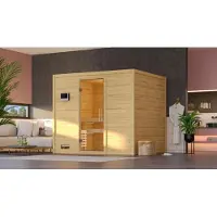 Karibu Sauna Innensauna Sonara Fronteinstieg Ofen 9 kWexterne Strg easy 231x195x200 cm ohne Dachkranz mit Klarglastür