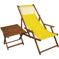 Erst-Holz Liegestuhl gelb Gartenliege Tisch Kissen Deckchair Sonnenliege Gartenstuhl Massivholz 10-302TKH