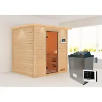 Karibu Sauna Innensauna Adelina Fronteinstieg Ofen 9 kW integr. Strg 224x184x191 cm mit Dachkranz